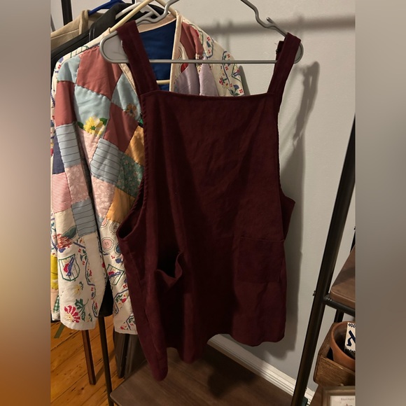 Burgundy Corduroy Overall Dress - Picture 2 of 3